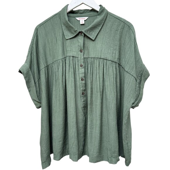 JOE FRESH Womens Top Plus Size 3X Green Boho Blouse Rayon Short Sleeve Flowy - Picture 1 of 7